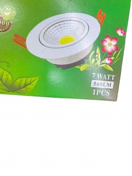 COB LED Recessed Downlight, 7W, 560LM, 80 CRI, 8000 Hours, 90% Energy Saving,