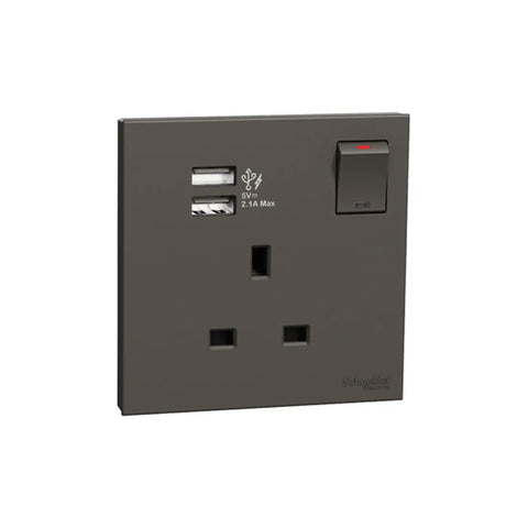 Schneider Electric AvatarOn C Switched Socket with 2.1A Two Port USB
