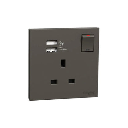 Schneider Electric AvatarOn C Switched Socket with 2.1A Two Port USB