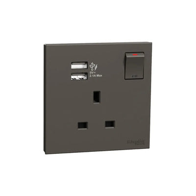Schneider Electric AvatarOn C Switched Socket with 2.1A Two Port USB