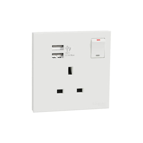 Schneider Electric AvatarOn C Switched Socket with 2.1A Two Port USB