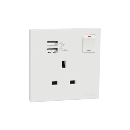 Schneider Electric AvatarOn C Switched Socket with 2.1A Two Port USB