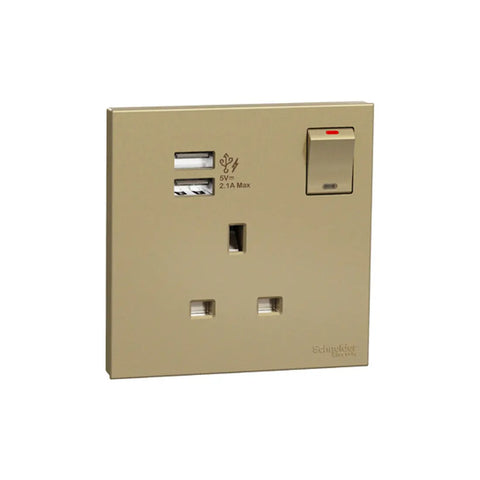 Schneider Electric AvatarOn C Switched Socket with 2.1A Two Port USB